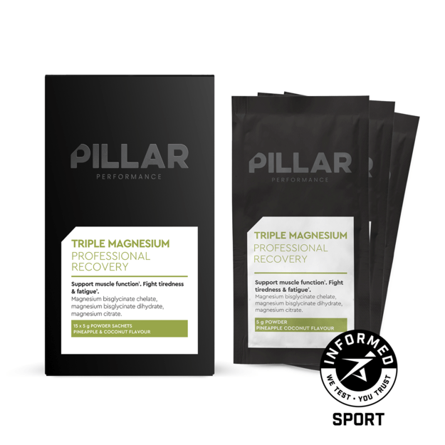 Pillar trigubo magnio milteliai ananasų ir kokoso skonio kelioninis paketas (maišeliai 15x5g)